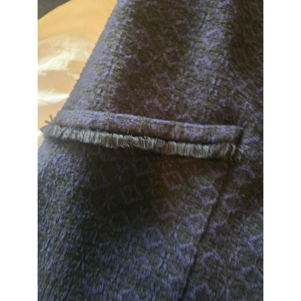 Caroline Belle Montreal Navy Blue Black Jacquard Fringe Open Front Jacket Small - Picture 3 of 6